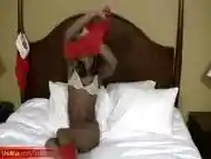 Adorable dark skin tranny plays with big cock and shows ass