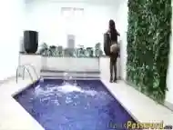 Brazilian tranny with a big ass gets pumped hard by the pool