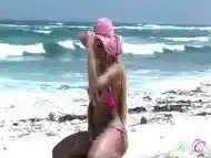 Busty Latin Shemale Flashes And Plays On The Beach