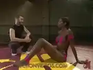 Busty black tranny sucks and fucks guy