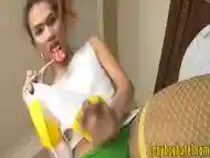 Flat chested ladyboy masturbates her ass and slammed hard