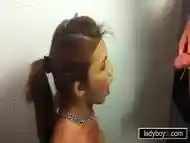 Ladyboy with big tits pissed in her mouth and a blowjob