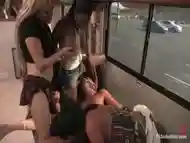 Lucky hitchhiker gets picked up by three lovely trannies