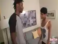 Short-haired lady boy and best friend act in Ebony scene