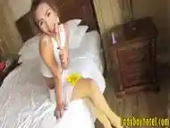 Skinny ladyboy gets her ass smashed hard by hard cock