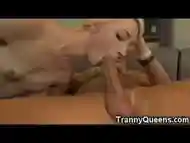 Slim Teen Tranny Swallows Cum!