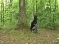 White dude bangs the Latina shemale hottie in the forest