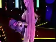 Animated futanari wih pink hair dances around showing her shaft