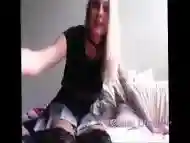 Blonde shemale pops her thick Tcock as she masturbates herself to the ultimate pleasure