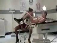 Busty tranny doctor bangs male patient