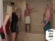 CFNM dommes humiliate pathetic tiny dick in showers