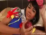 Costumed ladyboy Long Mint fucks a poisonous apple to cumshot