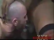 Ebony tranny skank intensely bangs the bald dude''s hairy butt