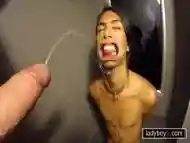 Extreme Asian ladyboy pissing and deepthroat blowjob puking