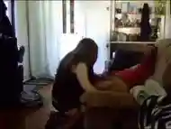 Fat cd shemale pleasures her fuck buddy in living room