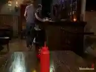 In a closed bar trans babe plays with two guys