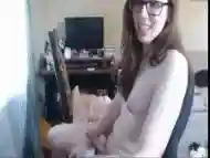 Nerdy shemale with glasses plays with her cock on webcams