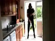 Sexy Crossdresser Alison - Butt plug and cum in the kitchen