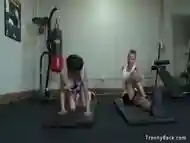 Shemale bangs big dick guy in gym