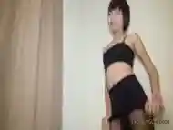 Skinny Asian ladyboy sucks the masked guy''s thick white cock