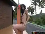 Slim tgirl shows big ass and perfect body in outdoor shower