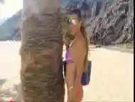 a WALK by the beach masturbating her cock till she cum a big load