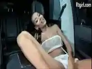 thin shemale with tattoos and big boobs teases in the car