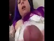 Trans girl shows off her big dick and cumming it deliciously