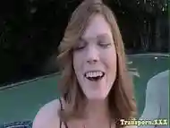 Alluring tranny tugs on her big dick