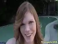 Alluring trans masturbates outdoors