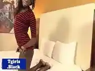 Black shemale tugging her dick