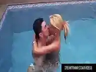 Blonde Shemale Drills His Ass After Having Fun in The Pool