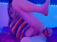 Cute neon Sissy Transgirl fuck herself hard and deep