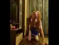 Cute sissy Monika swallow cum