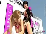 Lesbian futanari babes having sex in a sportcar racing