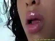 Masturbating ebony tgirl with a dickpiercing