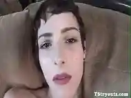 Petite casting tranny strokes her big cock