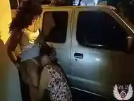 Risky shemale exhibitionism: Two Ladyboy having sex outdoors on the public street