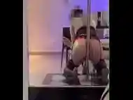 Sissy sliding her ass in the pole