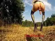 Transvestite exhibitionist in one field with Ulla Spicy