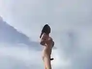 sexy hot ladyboy in the white sand beach masturbation