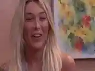 Blonde t-girl enjoys the feel of his raging boner