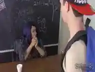 Blue haired trans teacher fucks her students tight little ass