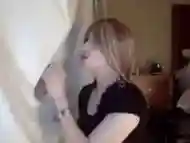 Glory Hole sucking with a blonde shemale crossdresser