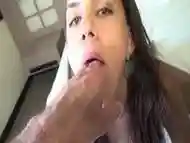 Hot shemale babe with big Brazilian tits sucks on cock