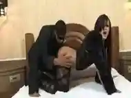 Kinky shemale in pantyhose gets rammed by a black cock