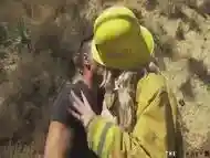 Bigboob trans firefighter rides dick and licks ass for cum