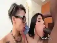 Black dude fucking female and shemale