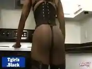 Black lingerie tgirl godess wanks uncut cock