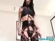 Black ts queen teases and wanks her cock